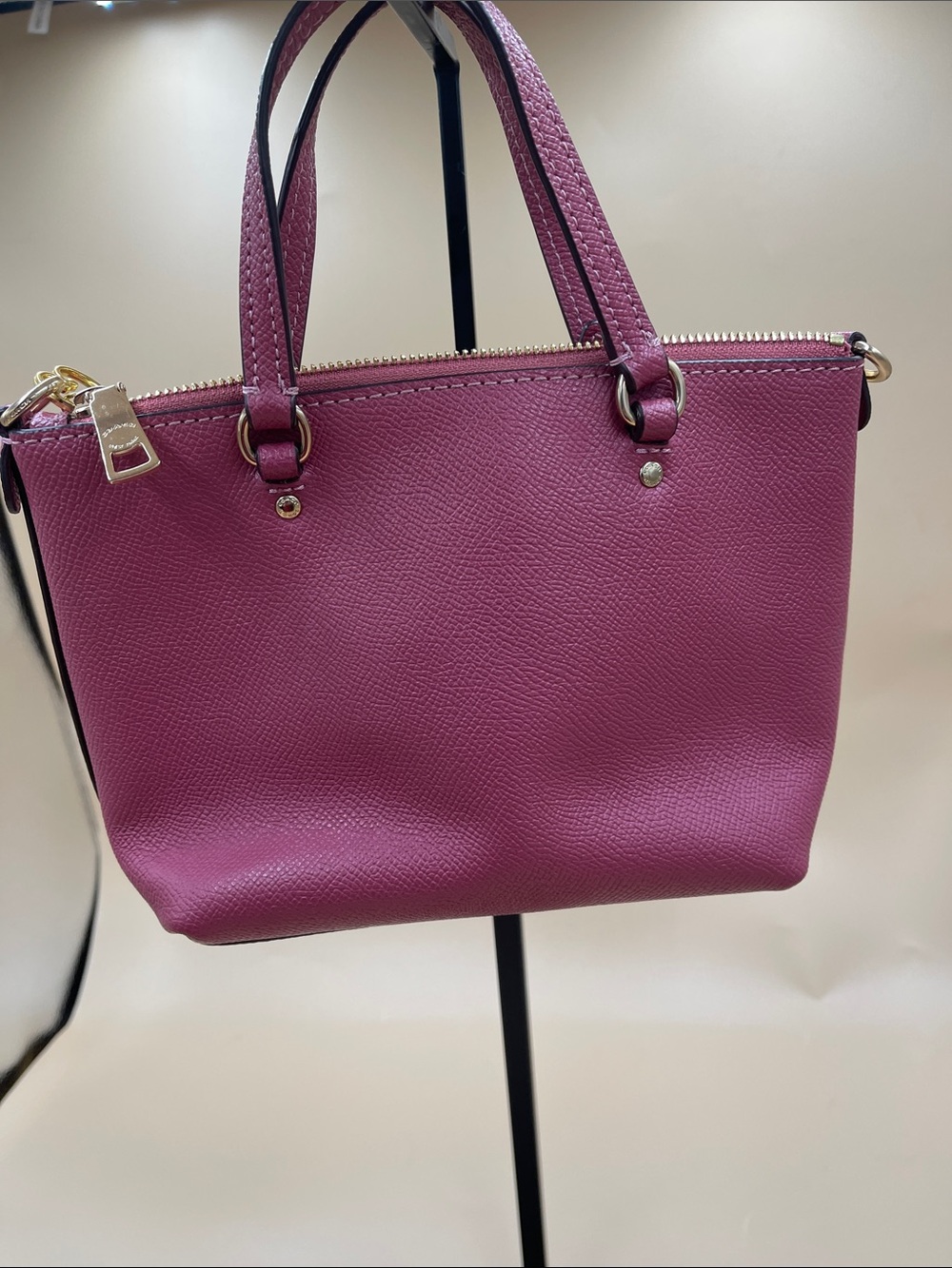 Coach Magenta Leather Mini Satchel with Gold Charm Chain - Picture 2 of 7